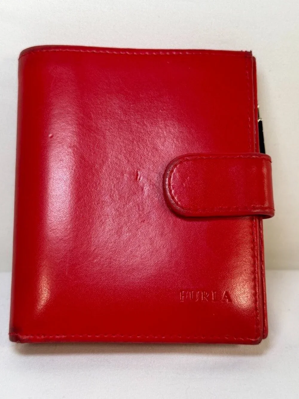 Vintage FURLA Red Leather Bi-fold Zip Around Wallet